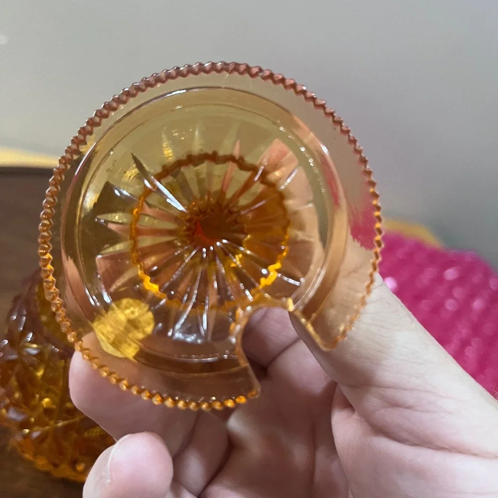 Vtg Westmoreland Amber Glass Jelly Jar Daisy Button Notched Lid MCM Jam Pot 4